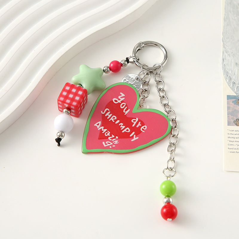 Wholesale Dopamine plaid heart-shaped letter bead star keychain