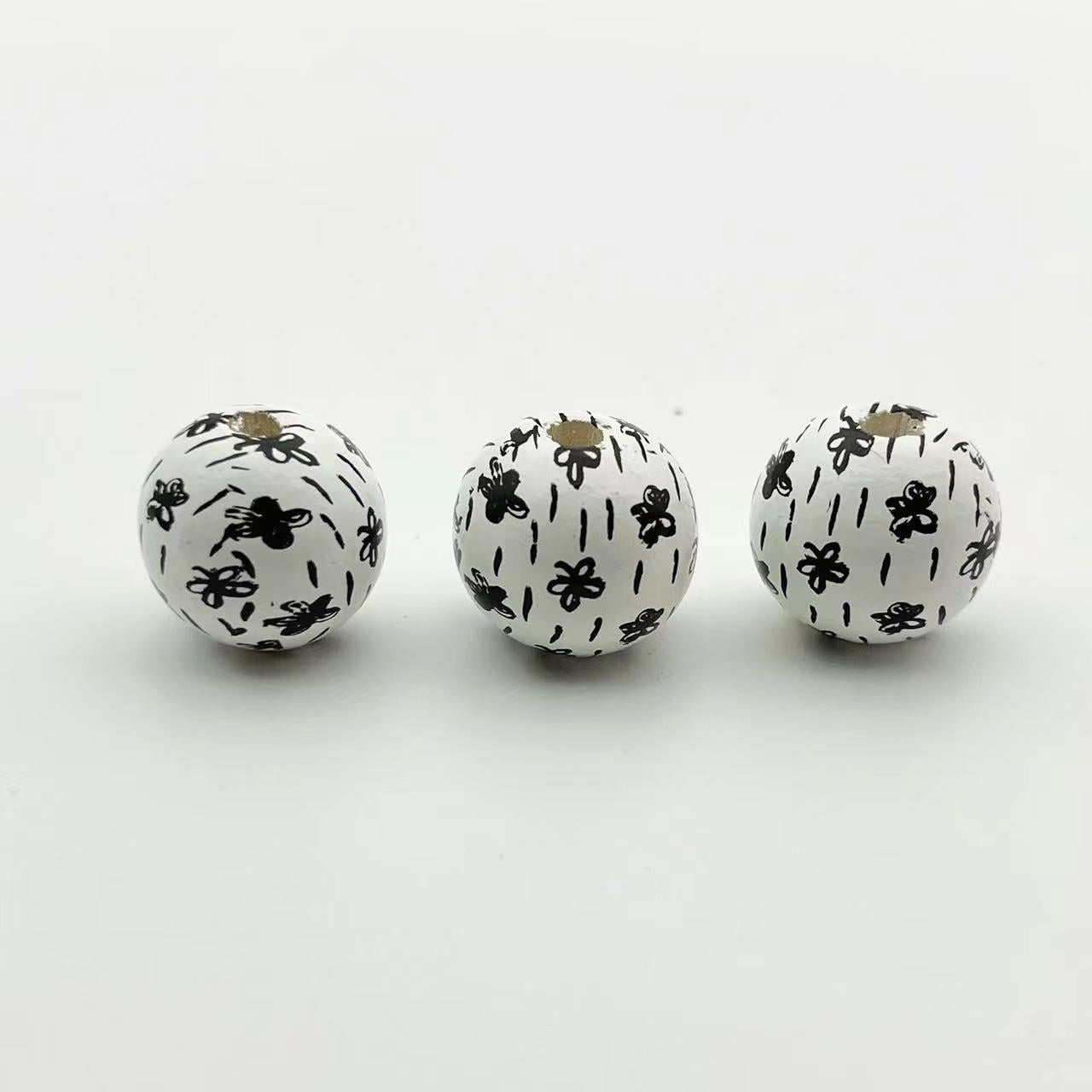 Wholesale 10pcs Flower Printed Wooden Beads