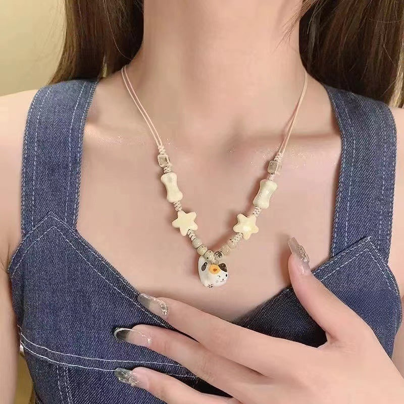 Wholesale Summer Dopamine Colorful Beaded Bow Clavicle Necklace