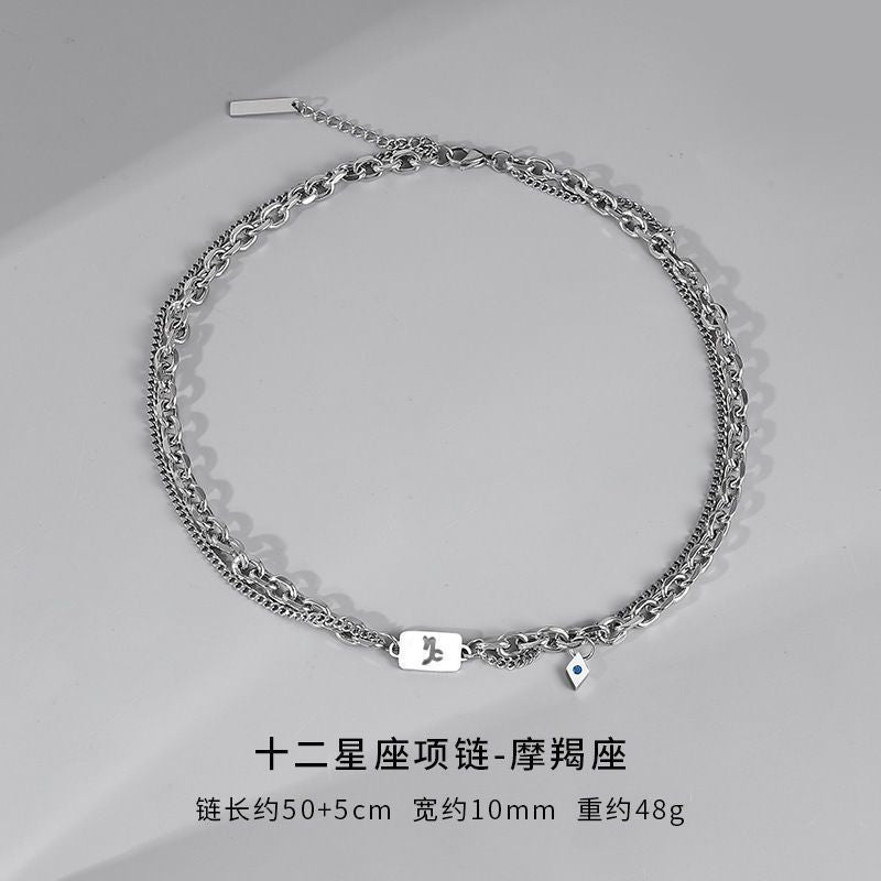 Wholesale Twelve Constellation Necklace  Titanium Steel Color-free Double-layer Chain Bracelet Combination