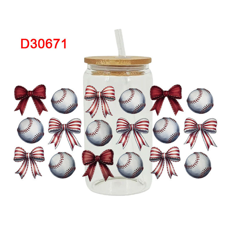 Wholesale Baseball Bow  16oz Cup UV DTF Wraps