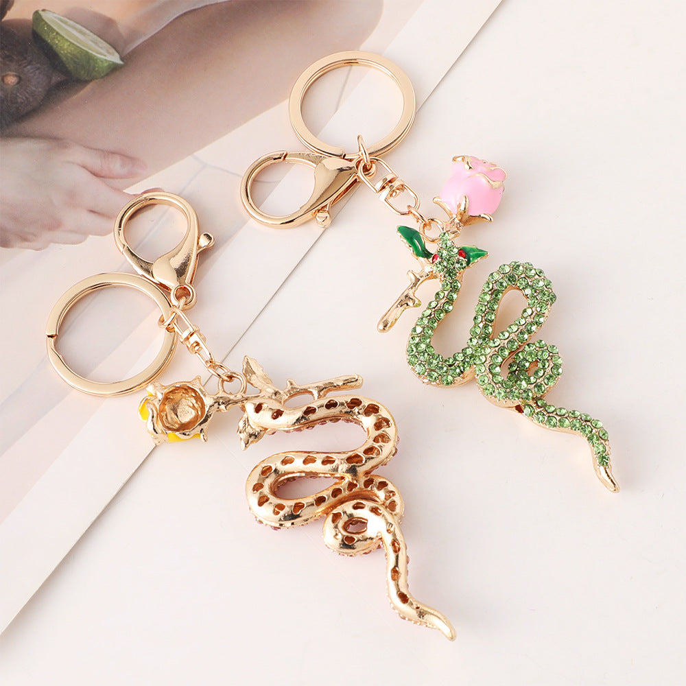 Wholesale New Rose Zodiac Snake Car Keychain Zodiac Animal Bag Key Chain Pendant Small Gift