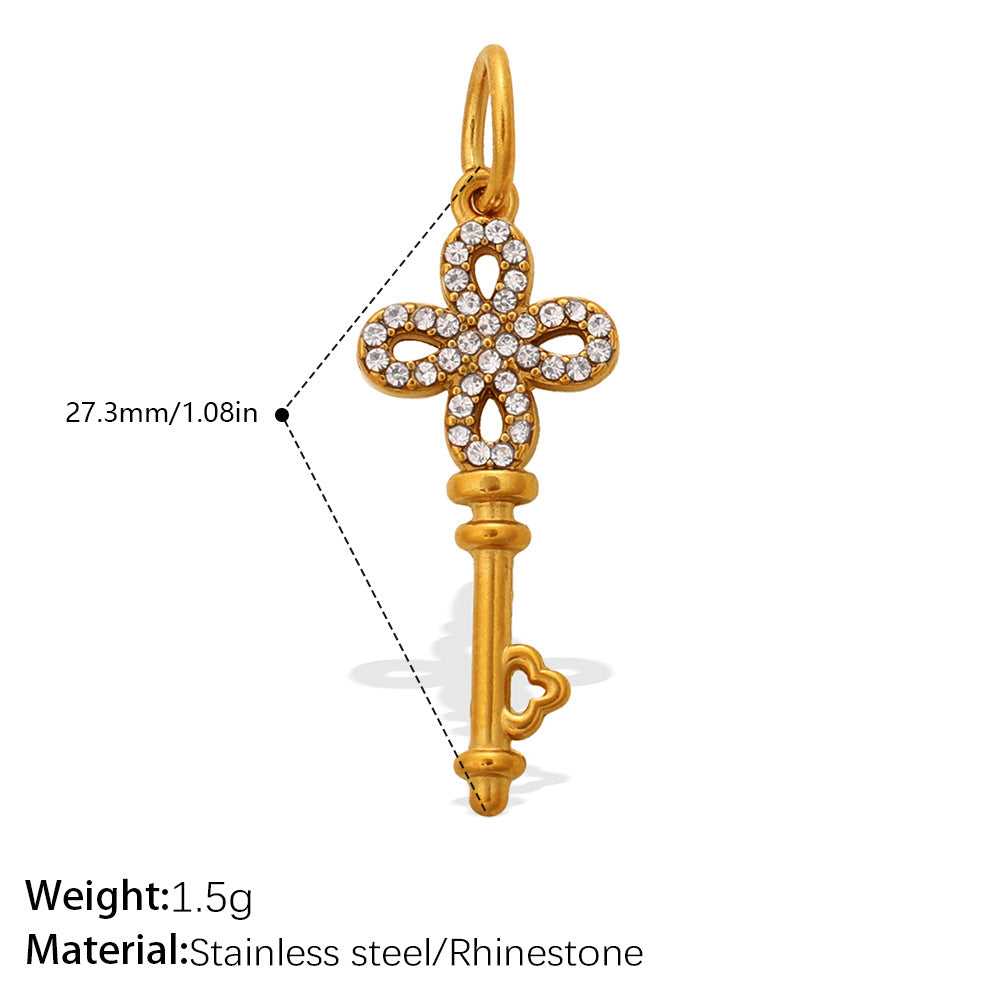 Wholesale Stainless steel gold-colored diamond-studded key cross pendant