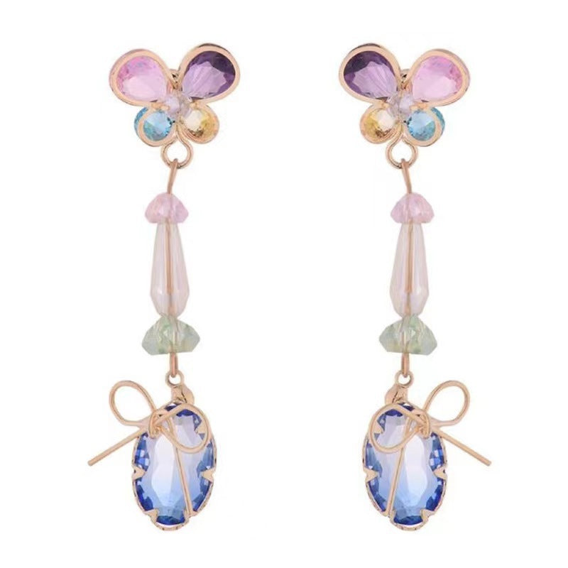 Wholesale Forest-style colorful diamond butterfly long earrings