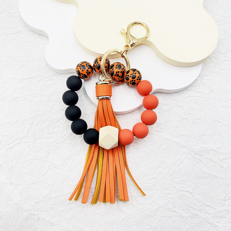 Wholesale  silicone tassel beaded bag accessories Wristlet Keychain