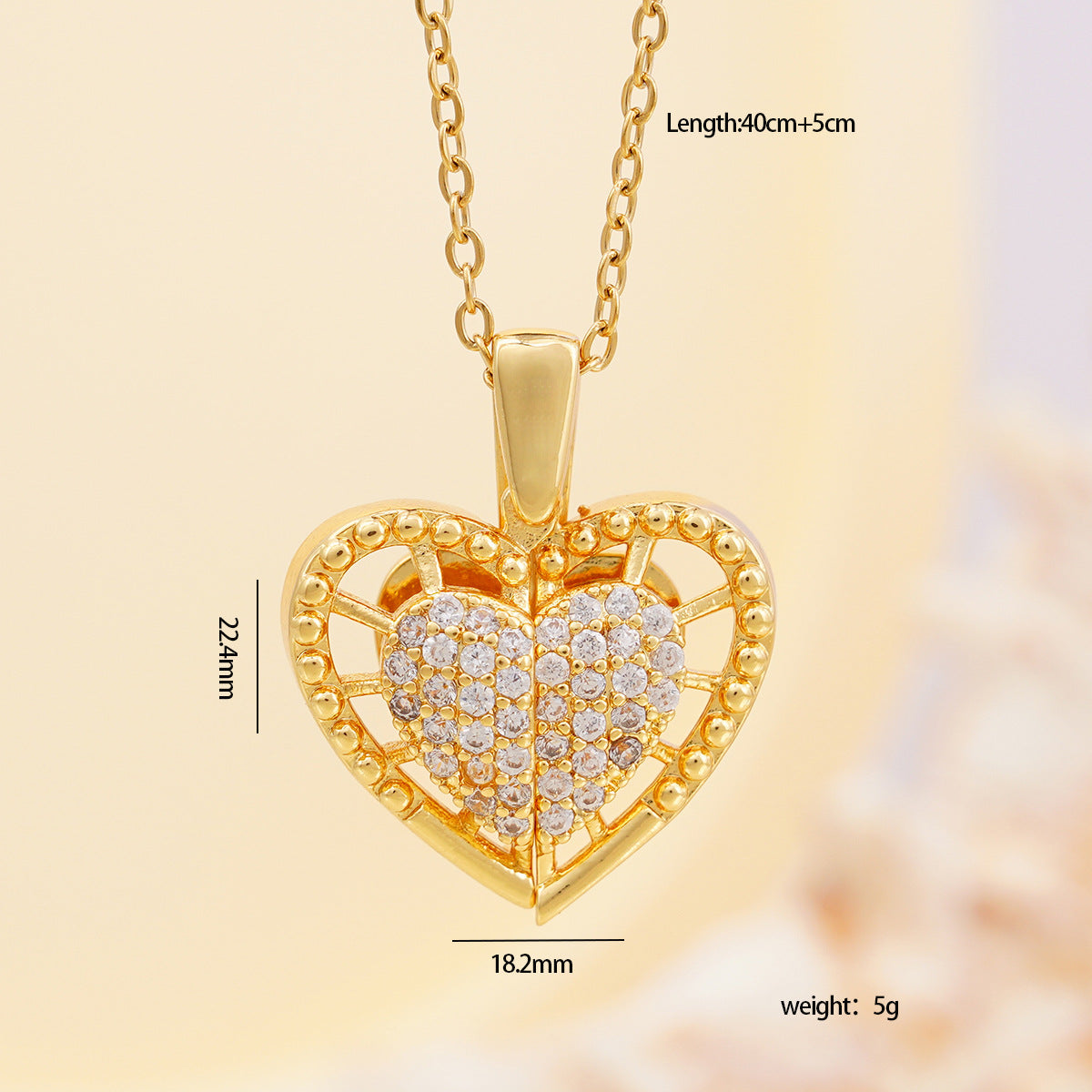 Wholesale Personalized opening and closing copper zircon heart-shaped wing clavicle necklace
