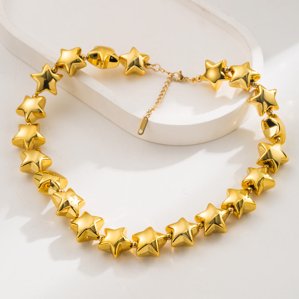 Wholesale Stainless Steel Heart Star Beaded Clavicle Necklace