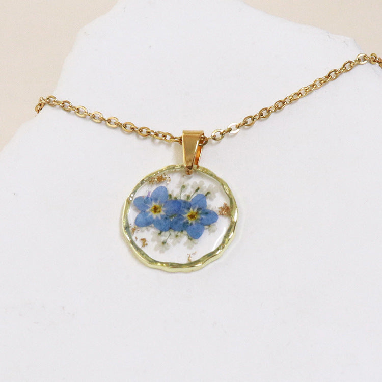 Wholesale 6pcs Moon Series Dried Flower Handmade Epoxy Pendant Necklace