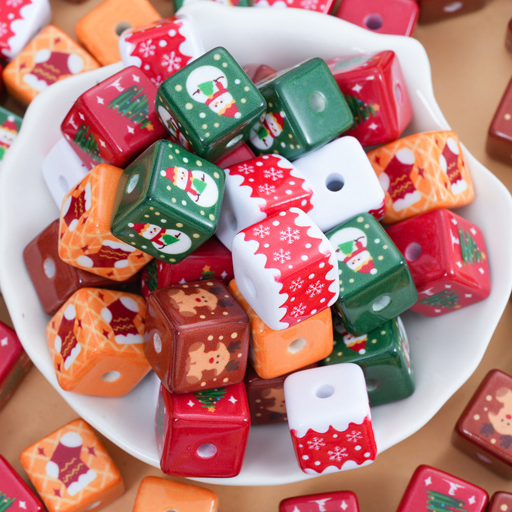 Wholesale 10pcs Christmas Square Beads DIY Mobile Phone Chain Beads