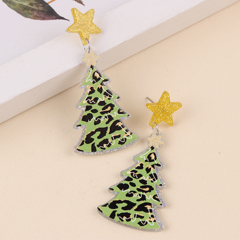 Christmas Acrylic Earrings, Earrings, Personalized Five-Pointed Star Leopard Print Antlers, Snowflake Earrings, Earrings for Women