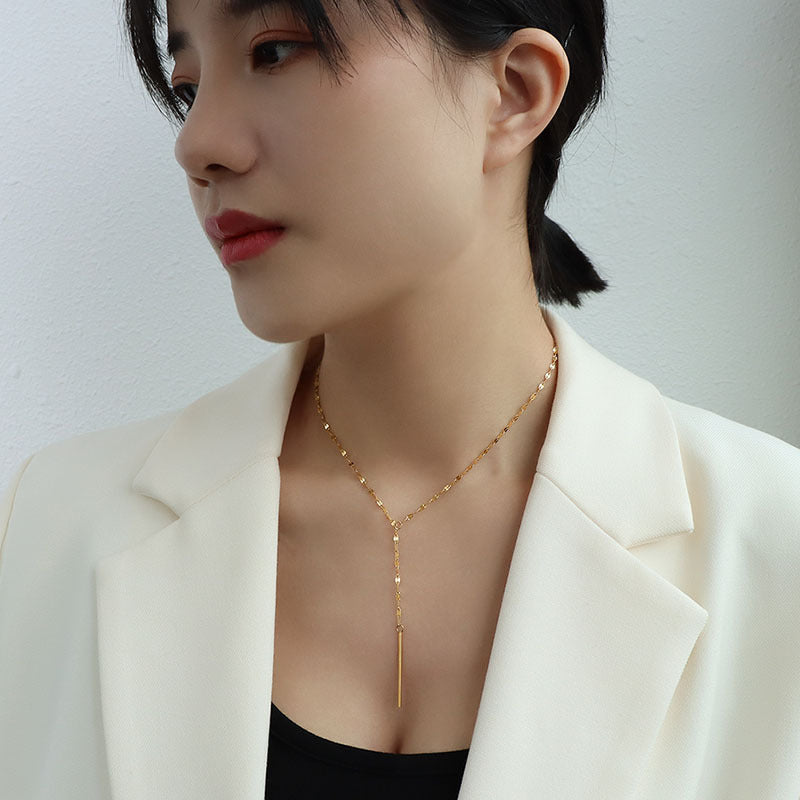 Wholesale Y Shape Tassel Short Titanium Steel Necklaces