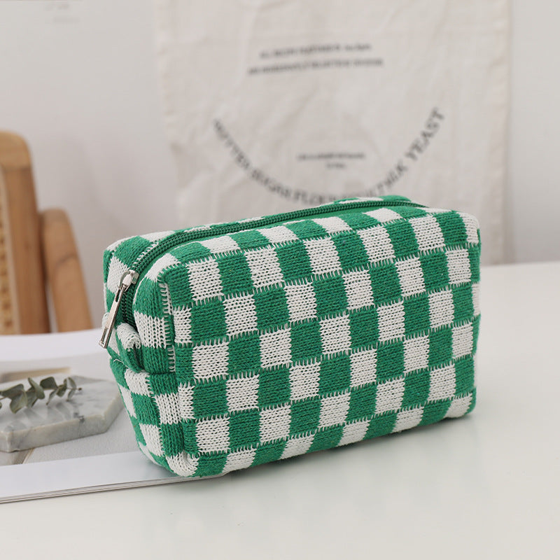 Wholesale Checkerboard Wool Cosmetic Bag