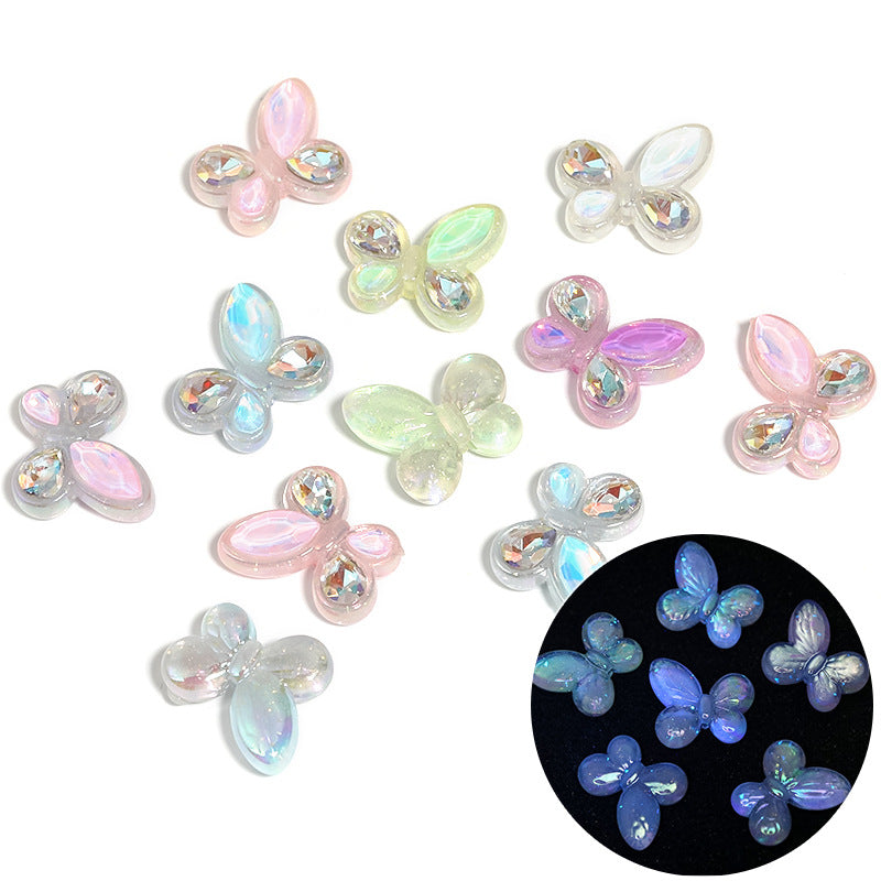 Wholesale 100pcs Luminous UV Fine Sparkling Diamond Set Butterfly Beads
