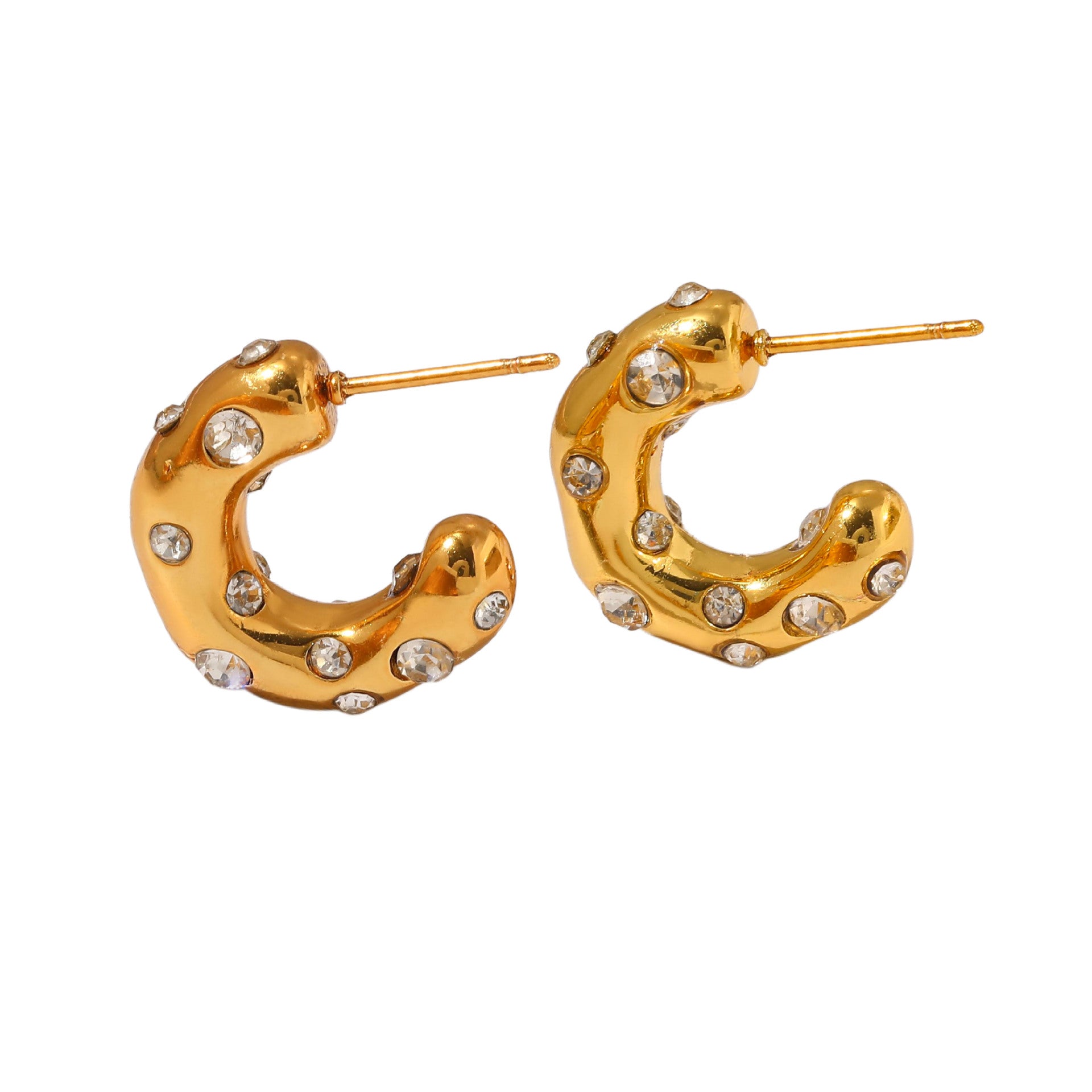 Wholesale Stainless steel diamond-studded earrings for women,  gold-colored