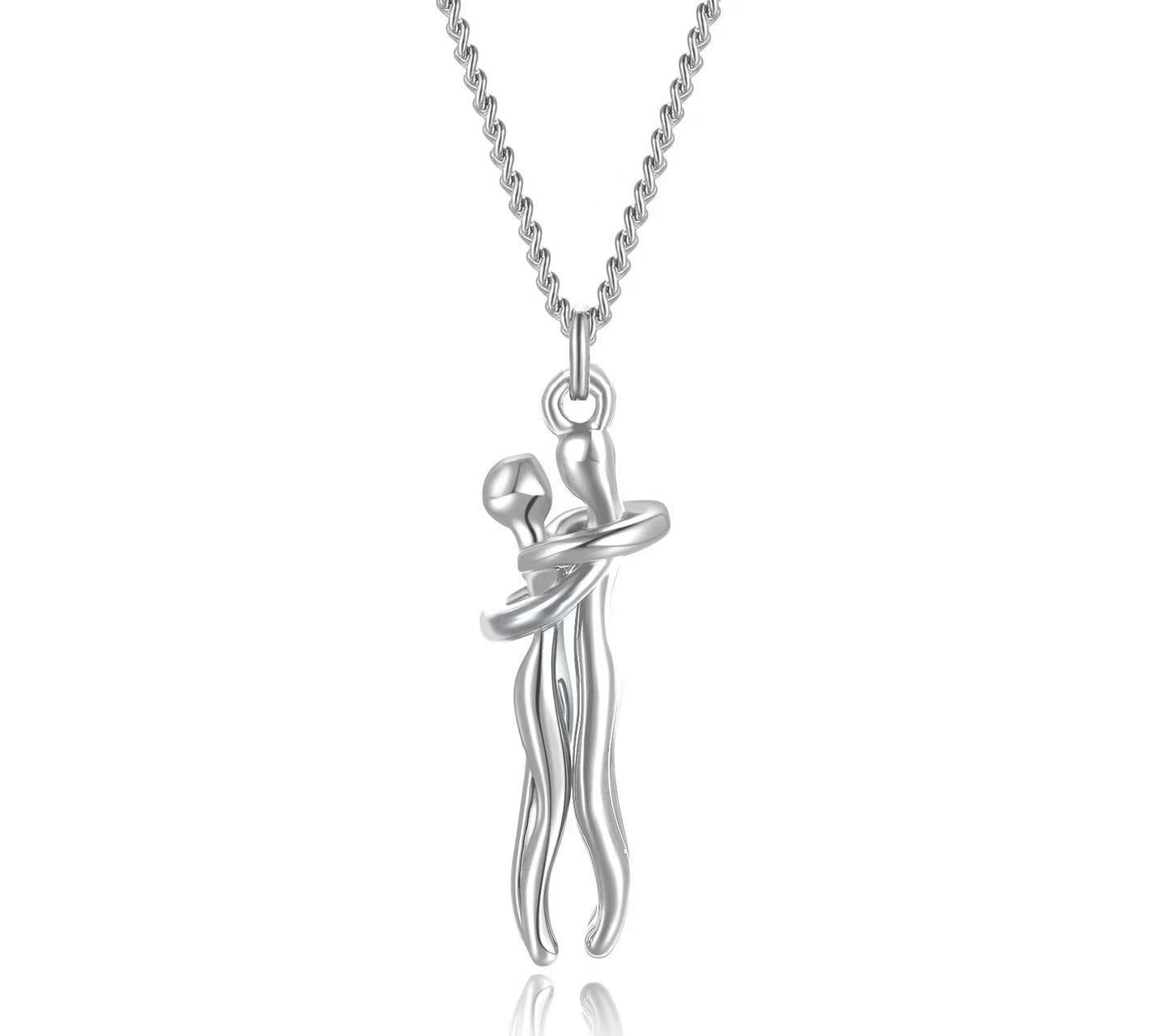 Wholesale  Stainless steel Couple Hug Pendant Necklace