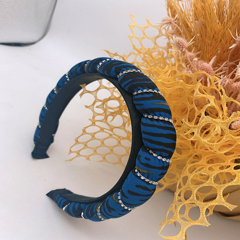 Wholesale Leopard Pattern Diamond Chain Circled Fabric Hair Hoops