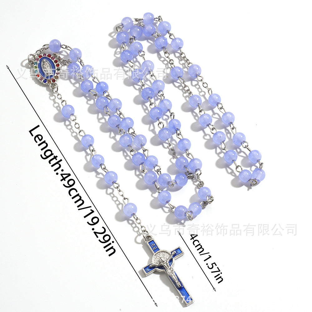 Wholesale 4pcs/pack 6mm Imitation Jade Glass Bead Cross Long Rosary