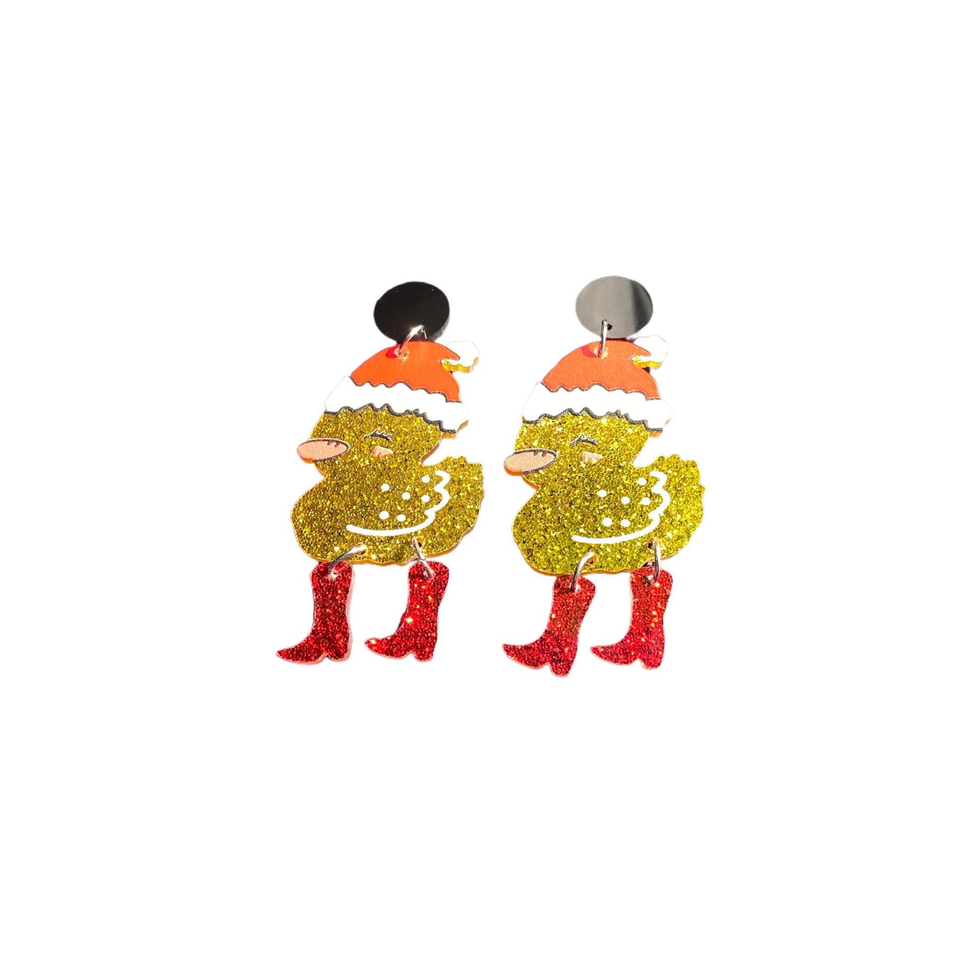Wholesale Christmas Acrylic Duck Earrings Cute Santa Hat Cartoon Design For Women Funny Jewelry Accessory For Boutique Resale
