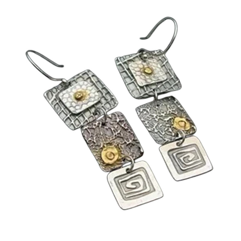 Wholesale Geometric Carved Square Metal Pendant Earrings