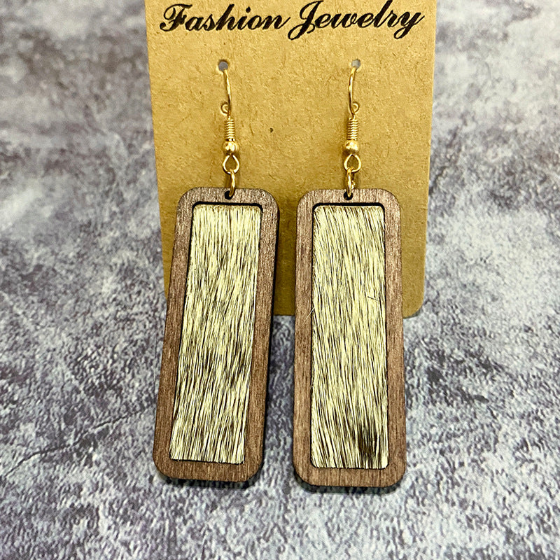 Wholesale Western Leopard Print Minimalist Bar Leather Retro Geometric Texture Inlaid Earrings