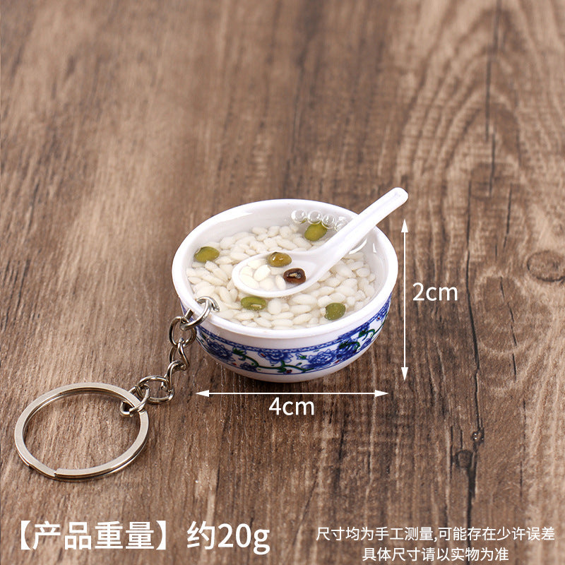 Wholesale Simulation Food 4cm Blue and White Porcelain Bowl Keychain Pendant Chinese Style Gourmet Snack Micro Food Play Model Toy