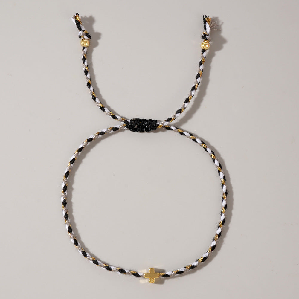 Wholesale Simple Casual Style Four-color Cotton Rope Copper Cross Bracelet