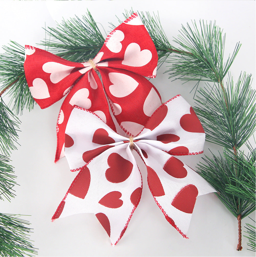 Wholesale Valentine' s Day Love Printed Peach Heart Bow Decoration