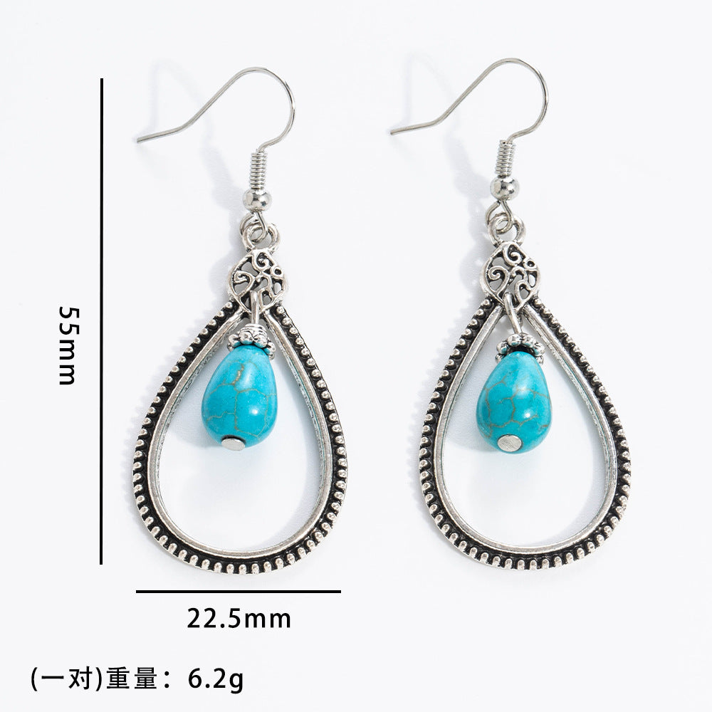 Wholesale 10pcs Vintage turquoise earrings geometric inlay Bohemian alloy personality earrings