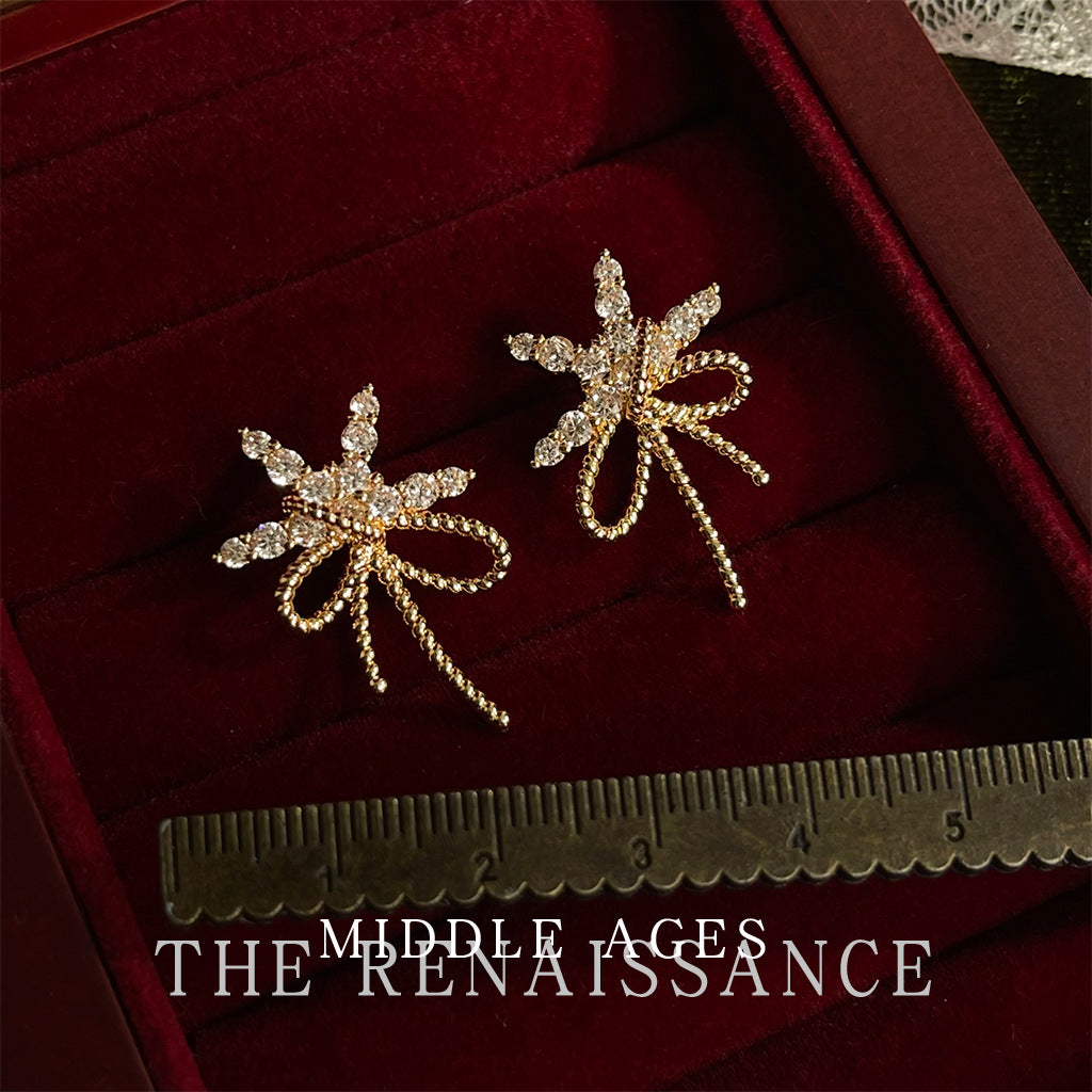 Wholesale Medieval Christmas Series Zircon Bell Bow Earrings
