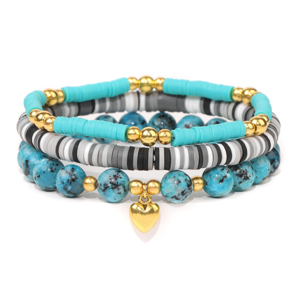 Peads de cerámica suave de piedra natural al por mayor brazalete de cordón elástico de tres piezas