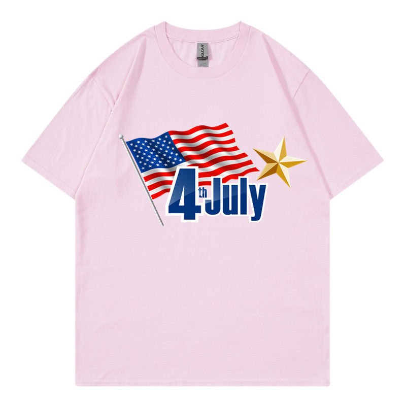 Wholesale Independence Day Themed Printed Style Round Neck Short Sleeves