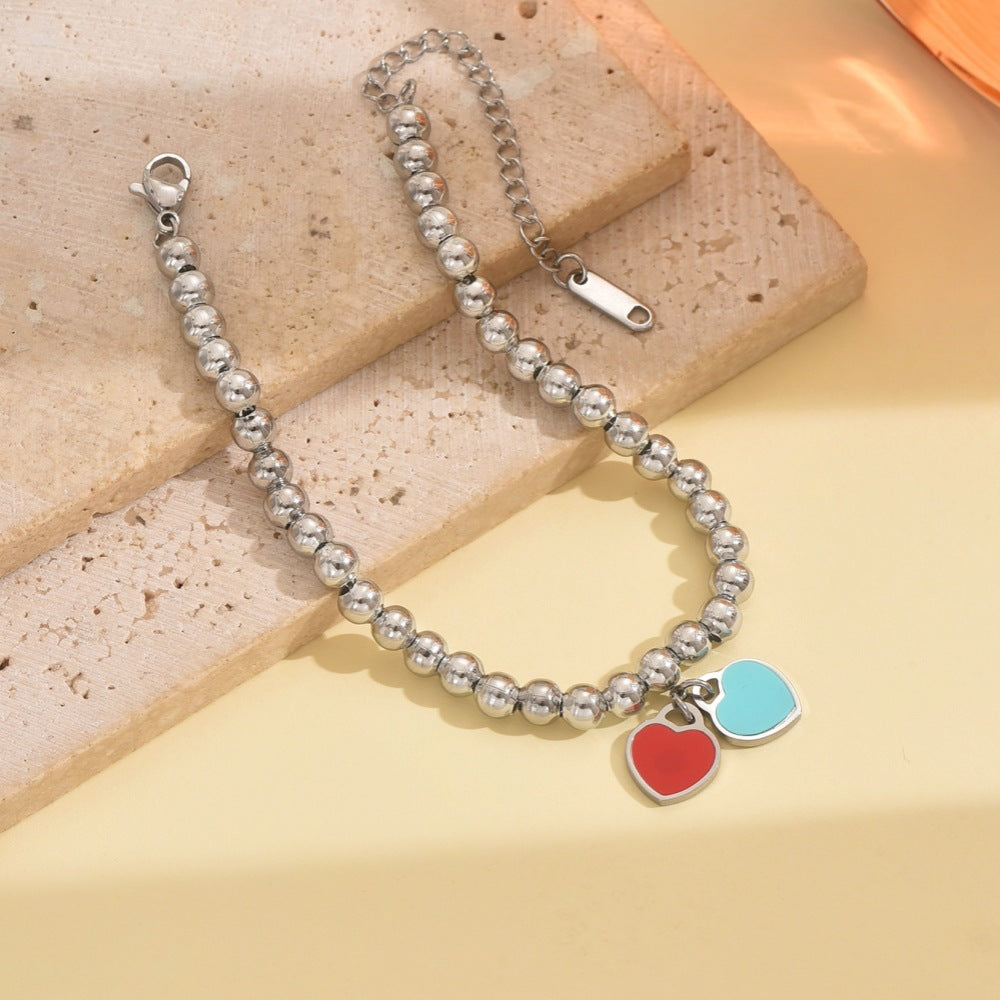 Wholesale Stainless Steel Powder Blue Double Heart Bracelet