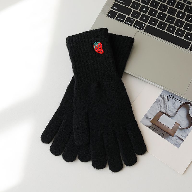 Wholesale Autumn Long Wrist Strawberry Cold and Warm Touch Screen Solid Color Knitted Gloves