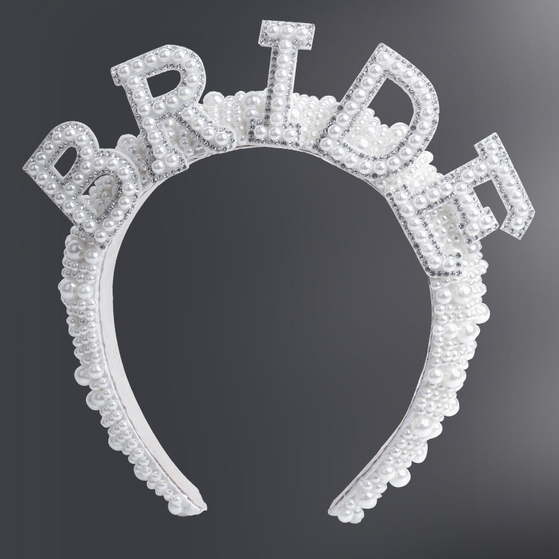 Wholesale Pearl Letter Crown Retro Party Wedding Headband