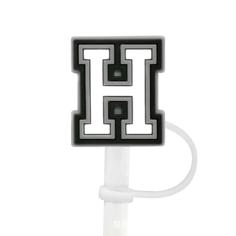 Wholesale of 10pcs Black and White English Letters Silicone Straw Sets