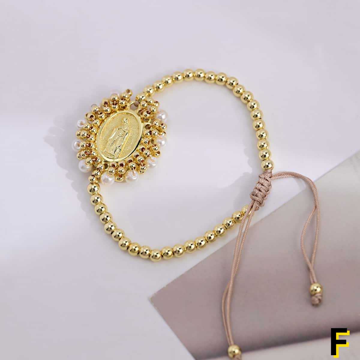 Wholesale Gold plated copper bead pearl adjustable drawstring layered bracelet