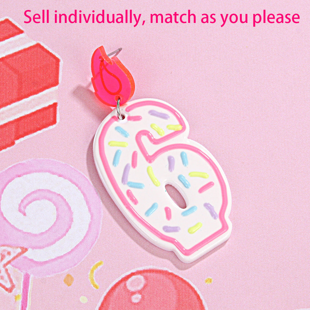 Wholesale personality design single number 0-7 donut birthday candle earrings