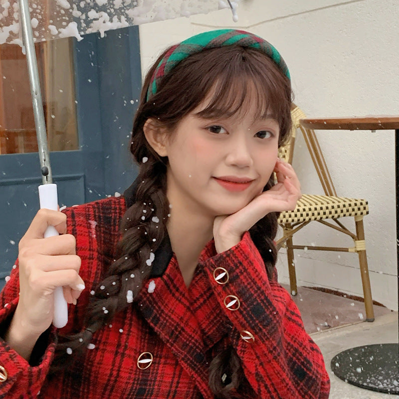 Wholesale Versatile Plaid Red and Green Christmas Cloth Headband