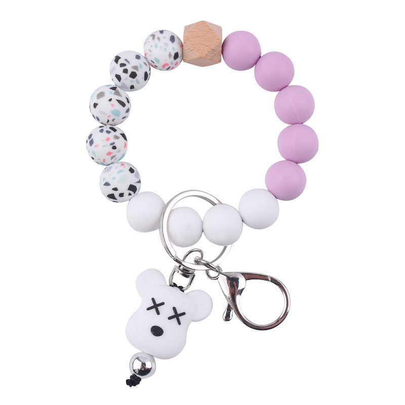 Wholesale Silicone Pearl Cartoon Bear Pendant Bracelet Keychain