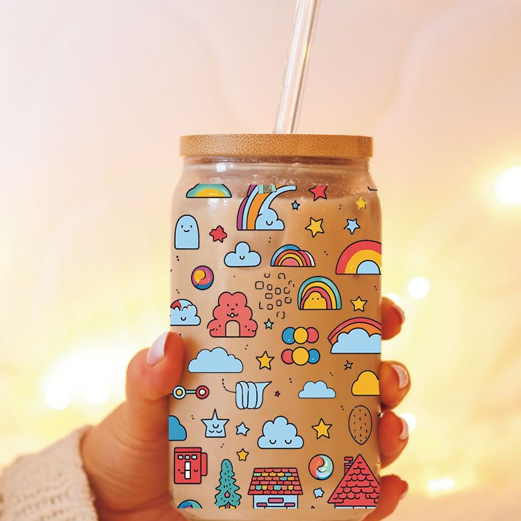 Wholesale Rainbow Cloud Cartoon for Teacher's Day 16oz Cup UV DTF Wraps