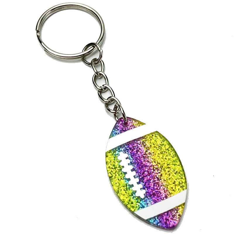 Wholesale 2pcs Acrylic Ball Shiny Sports Backpack Rugby Football Basketball Keychain