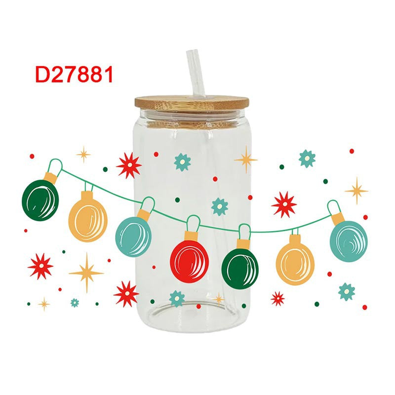 Wholesale Uv Transfer Sticker Glass Cup cactus 16oz Glass Cup Special Sticker