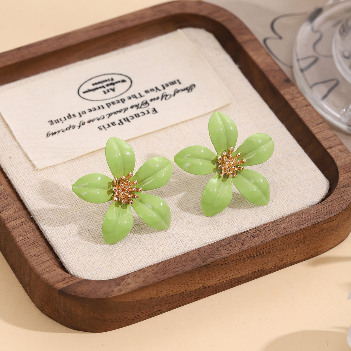 Wholesale Silver Needle Earrings Metal Spray Paint Five-leaf Flower Earrings