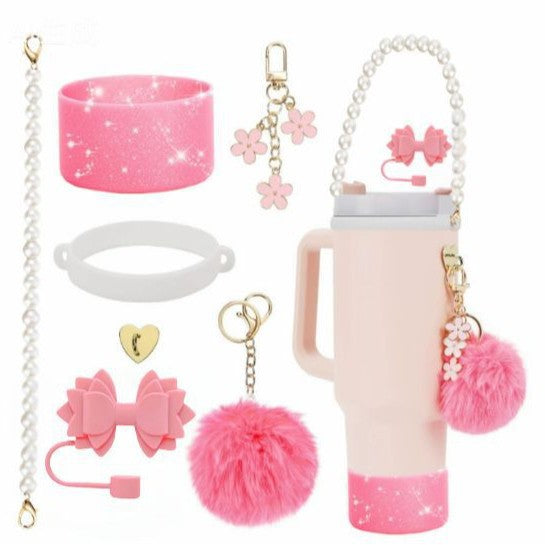 Wholesale Handle Flower Cup Chain Love Flower Straw Cap Cup Accessories