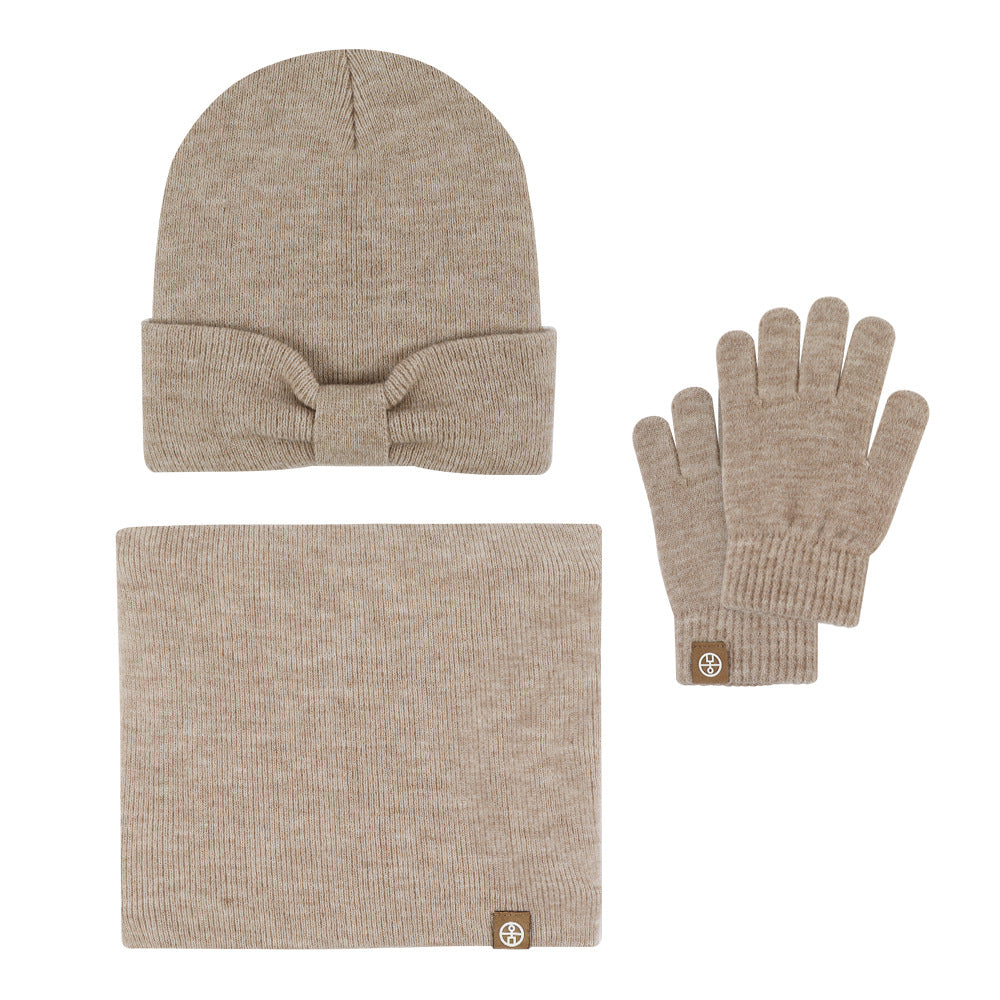 Wholesale Children's Hat Bow Baby Hat Scarf Gloves Set