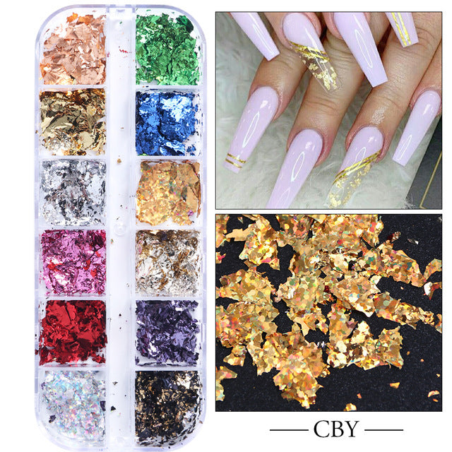 Wholesale 3pcs Butterfly Mica Platinum Fragment Hexagonal Nail Jewelry Patch