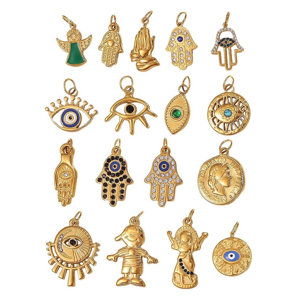 Wholesale Stainless steel 18K gold-plated palm eye pendant