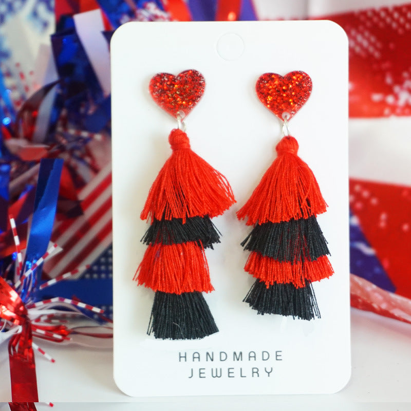 Wholesale Independence Day Festive Atmosphere Tassel Love Sports Cheerleading Earrings
