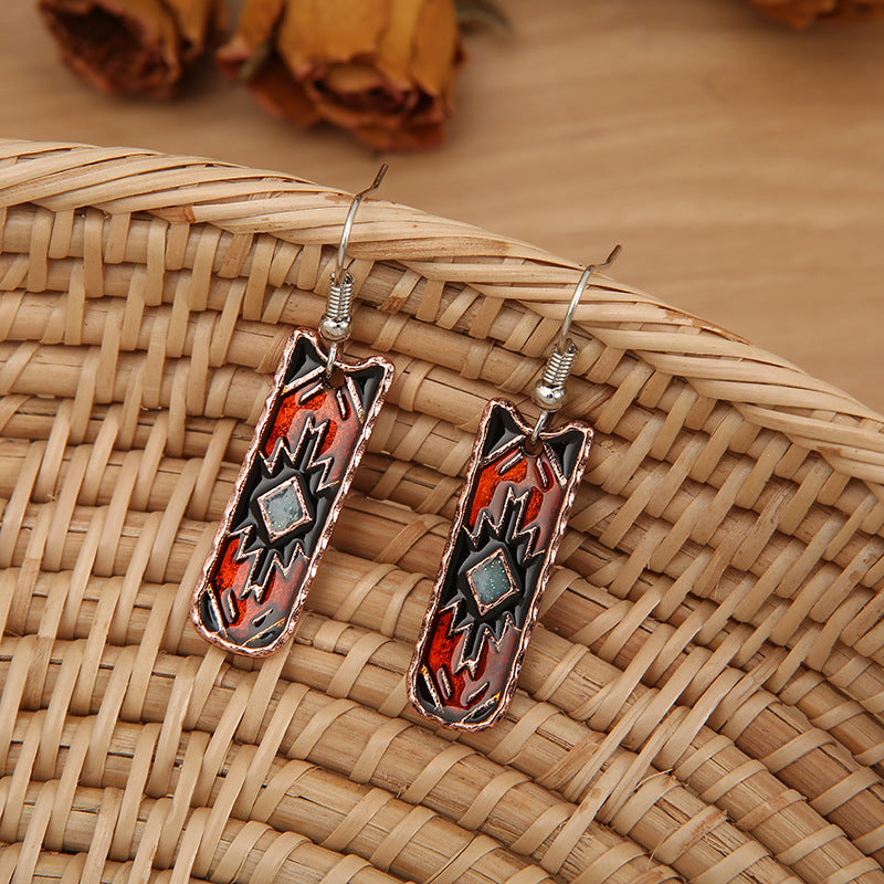 Wholesale Western Style Aztec Pattern Oil Dropping Earrings
