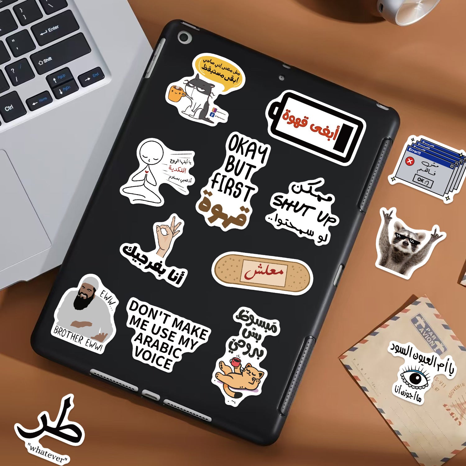 Wholesale 57pcs Cartoon Arabic Text Graffiti Waterproof Vinyl Stickers